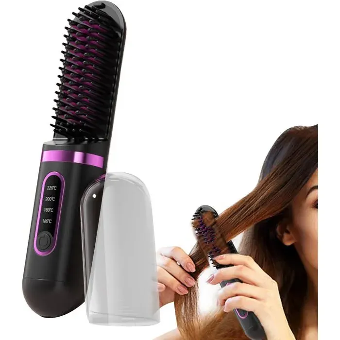 Brosse lissante sans fil - DeliaC - Ionique - Anti-frisottis - Rechargeable USB-C - Chauffage rapide - 4 réglages
