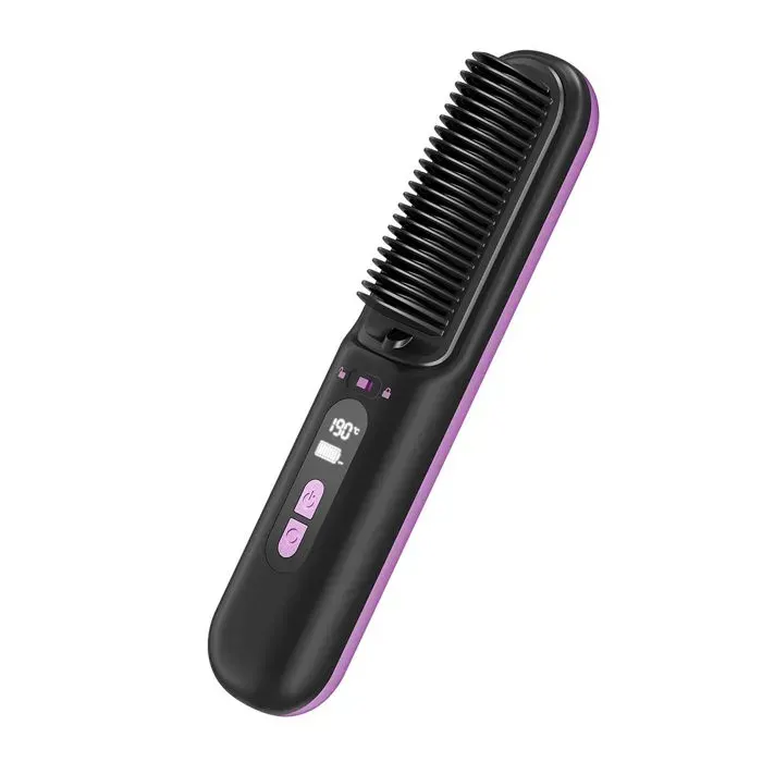 Brosse Lissante Sans Fil en Céramique avec Peigne Anti-Brûlure Rechargeable Noir