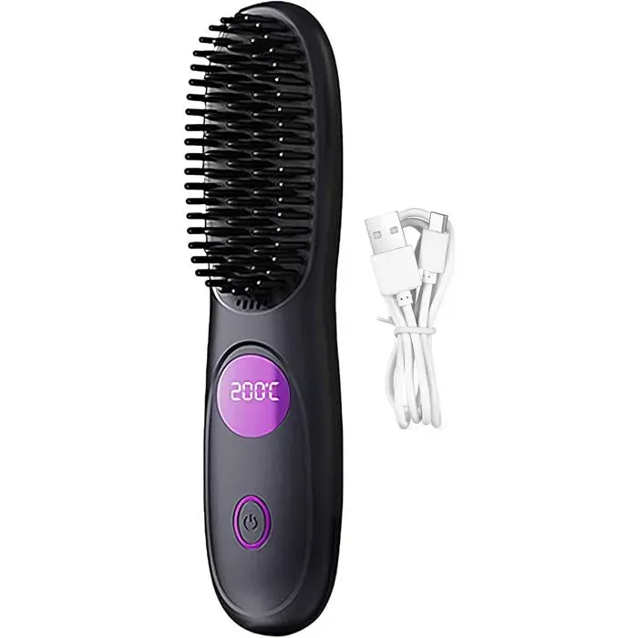 Brosse lissante sans fil fer à lisser avec batterie rechargeable brosse lissante sans fil 3 réglages de température Noir