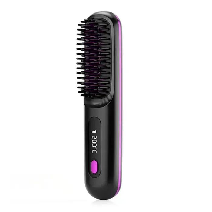 Brosse lissante sans fil ionique LCD chauffage céramique rechargeable 3 températures anti-brûlure portable cheveux lisses rapide 20s