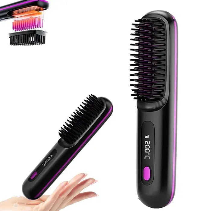 Brosse lissante sans fil mini brosse lissante 3 réglages de température (160–200 °C) écran LCD autonomie de 30 min Étiquette