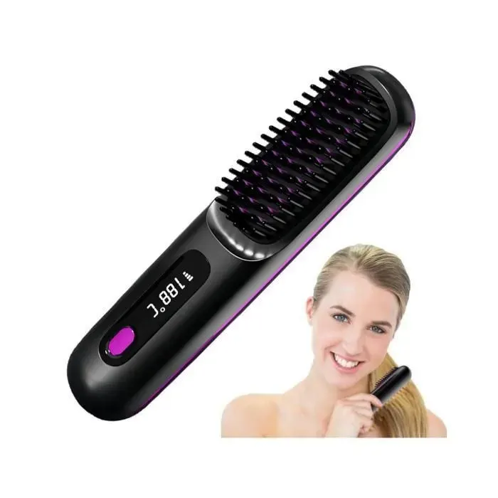 Brosse Lissante Sans Fil Mini Lisseur Cheveux Sans Fil Brosse Chauffante Lissante Lisseur Barbe Homme USB Recharg BROSSE SOUFFLANTE