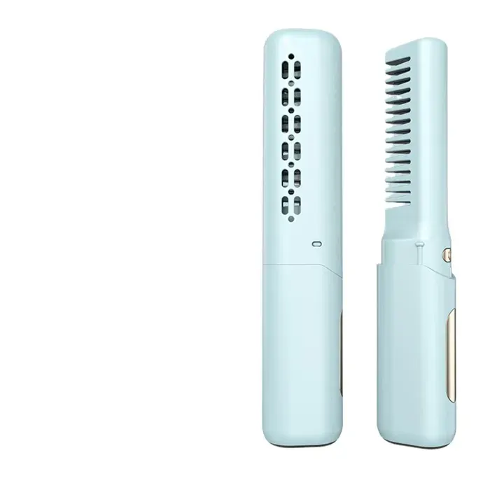 Brosse lissante sans fil mini portable 2-en-1 fer à lisser et boucler 3 niveaux chauffe rapide batterie rechargeablebleu