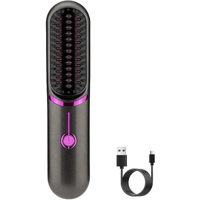 Brosse lissante sans fil pour cheveux - Brosse à cheveux électrique - Noir/Violet Balaena BV