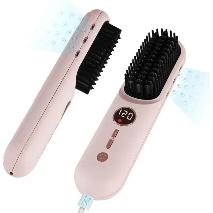 Brosse Lissante Sans Fil Rechargeable Ions USB-C VoyageCeramique5 temperatures 120-200C500M ions6000mAh 60minUSB-C 2hCE