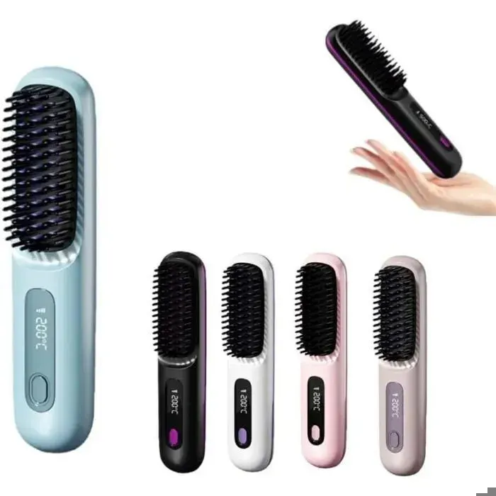 Brosse lissante sans fil rechargeable portable écran LCD 3 réglages de température 160/180/200°C pour coiffure quotidienne