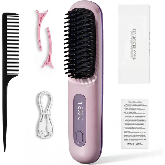 Brosse lissante sans fil - VETOBIOL - Mini lisseur portable - Rechargeable USB