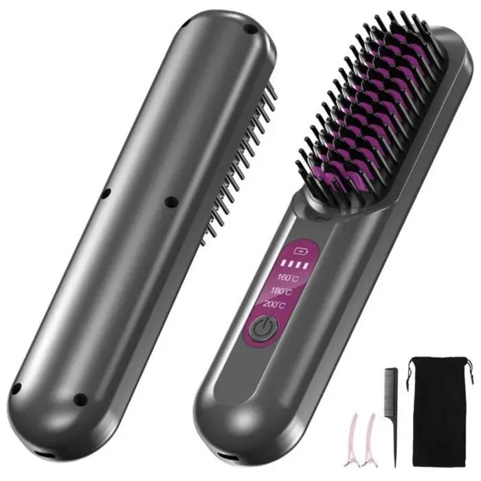 Brosse Lissante Sans Fil20Millions dions Négatifs Brosse Lissante Mini Lisseur Sans Fil RechargeableBrosse Chauffante Portable