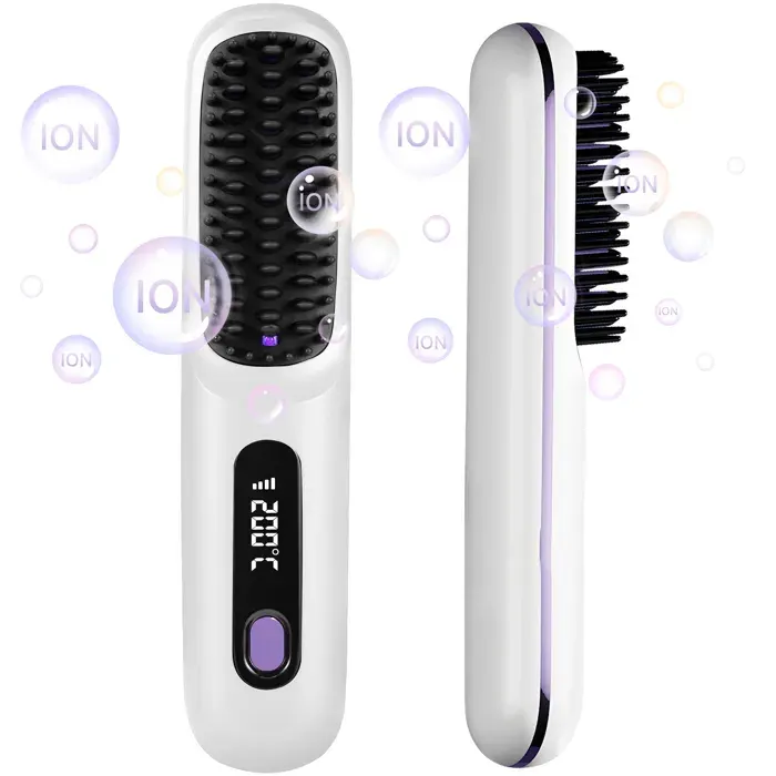 Brosse lissante - TTLIFE - Modèle Compact - Rechargeable - 3 températures - Peigne 3D anti‑brûlure