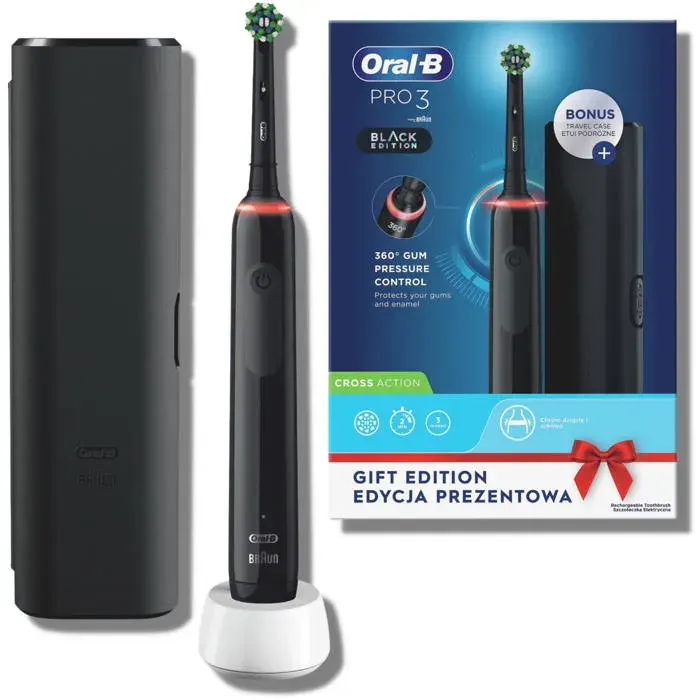 Brosse Oral-B Pro 3 3500 noire - 3 modes - Capteur pression - Etui voyage