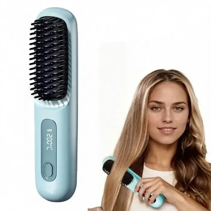 Brosse pour Cheveux Courts Brosse Lissante Rechargeable Portable Un Volume Coiffe en 2 Minutes (Bleu) LISSEUR