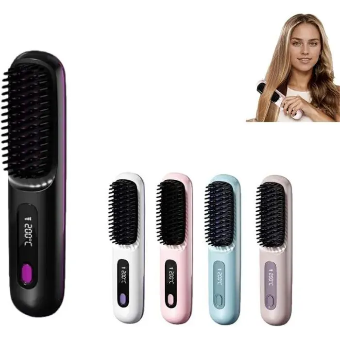 Brosse pour Cheveux Courts Brosse Lissante Rechargeable Portable Un Volume Coiffe en 2 Minutes LISSEUR(Noir)