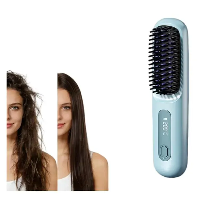 Brosse pour Cheveux Courts Brosse Un Volume Coiffe en 2 Minutes 3 Réglages De Température Chauffage Rapide (Bleu)