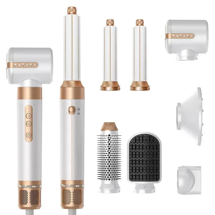 Brosse sèche-cheveux 7 en 1 amovible séchage rapide volumisante bouclante lissante sèche-cheveux ionique avec diffuseur