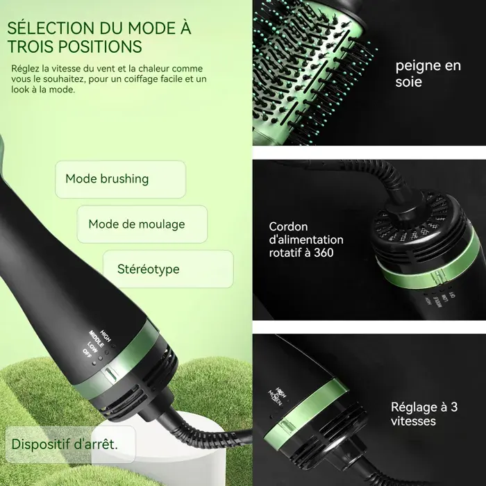 Brosse soufflante 1000w fer à friser avec 3 niveaux réglage led - TepidBee - lisseur cheveux avec 5 niveaux réglage pour sécher li
