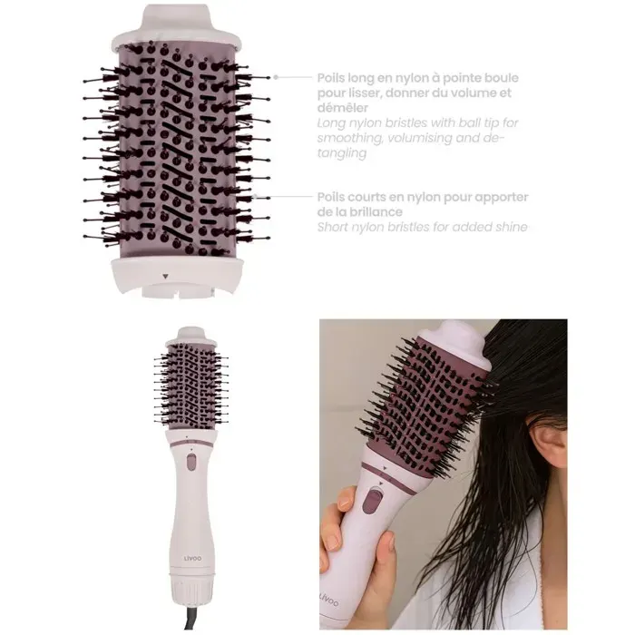 Brosse soufflante 2 en 1 - LIVOO - Sèche-coiffe 1200W - Revêtement céramique - 3 vitesses - Air frais