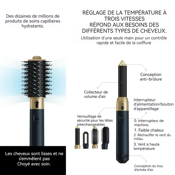 Brosse soufflante 5 en 1 1200w contrôle - TepidBee - du débit dair modélisation automatique de ladsorption fer à friser sèche-ch