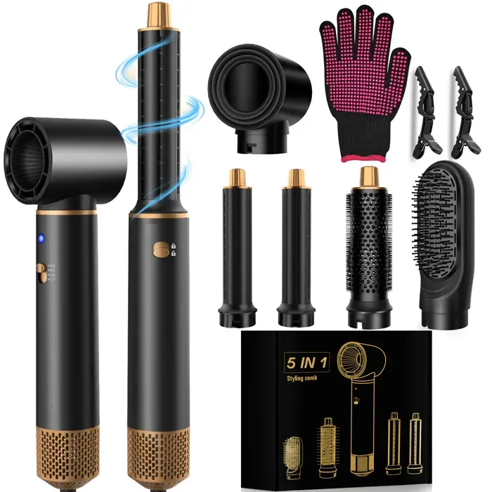 Brosse soufflante 5 en 1 air chaud boucleur auto lisseur sèche-cheveux ionique