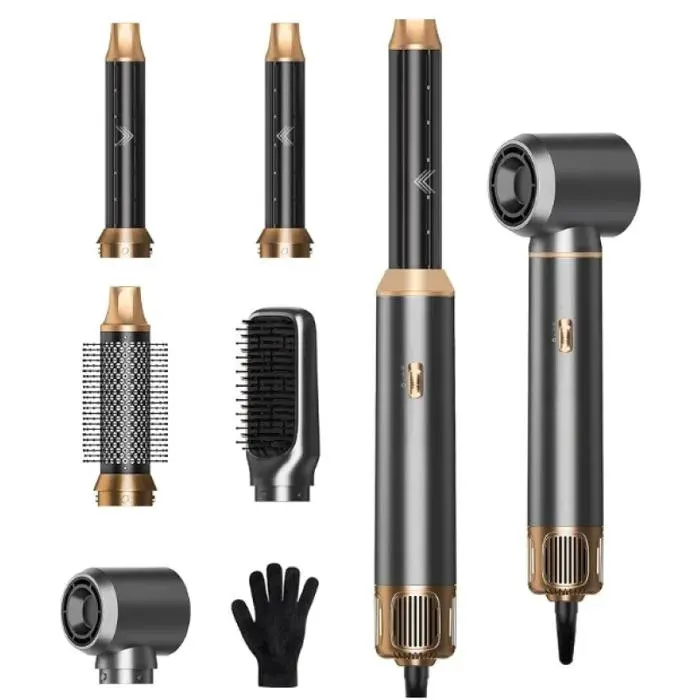 Brosse Soufflante 5 en 1 Brosse Chauffante Brushing et Air Styler Têtes Amovibles (fer Friser Volumatrice Lissante Boucleur)