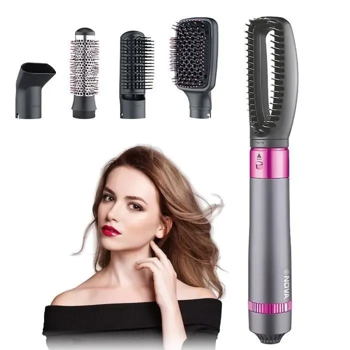Brosse Soufflante 5 en 1 Nova- Gris - Chauffante Multifonctionnelle - 2 Niveaux de Température