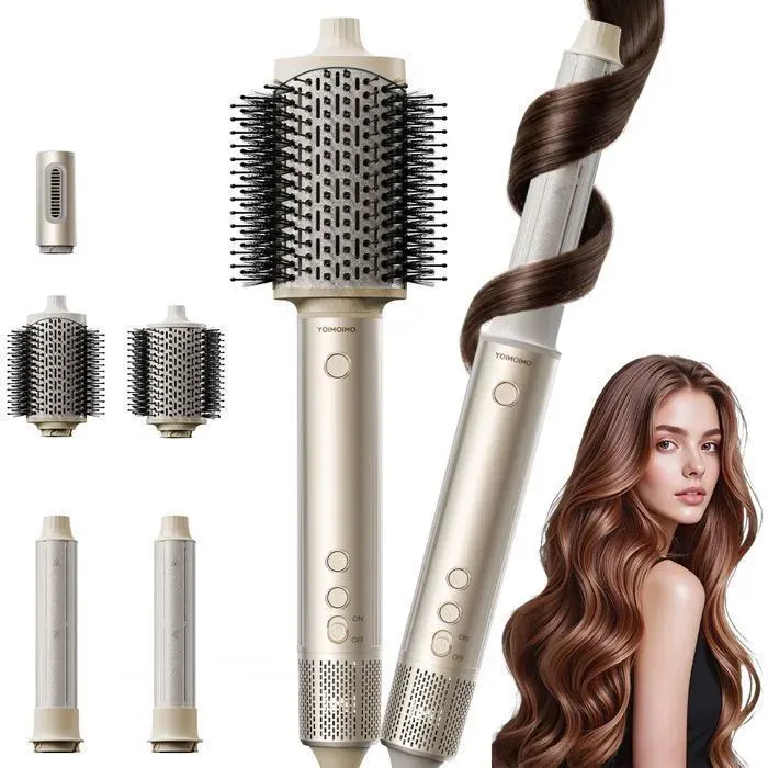 Brosse Soufflante 5 en 1 -YOIMOIMO- 1300 W - 3 réglages - Brosse lissante 45 m/s - Séchage Coiffage Rapide- Soins capillaires