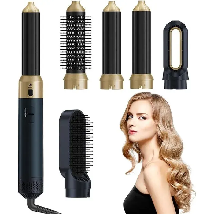 Brosse Soufflante 5 en1 Air Styler Set Brosse Chauffante Multifonction Hair Styler 3 Températures avec 5 SECHE-CHEVEUX — coloris Bleu