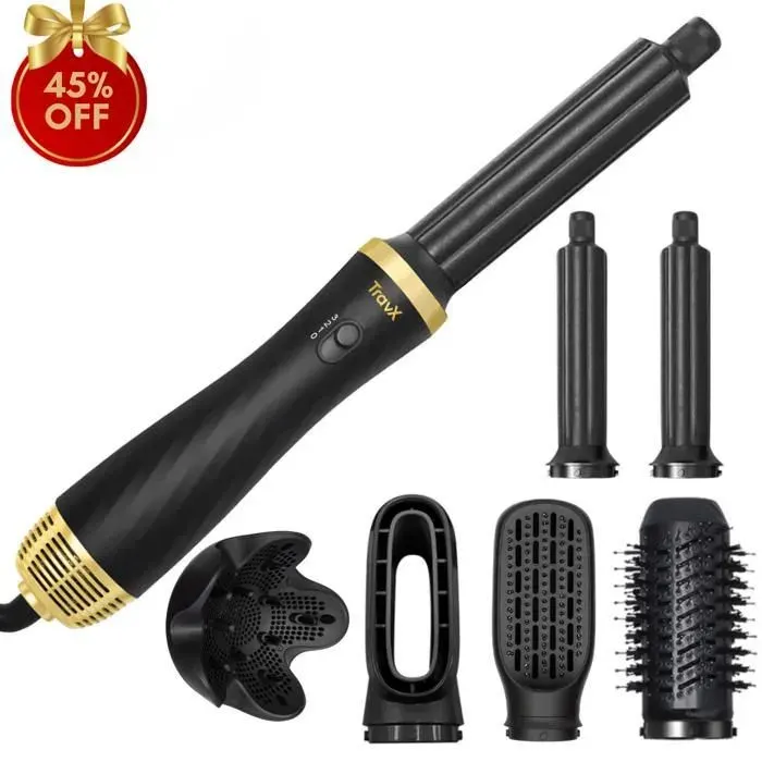 Brosse Soufflante 6-en-1 - Sèche-cheveux électrique - 1400W - Pour lisser et boucler