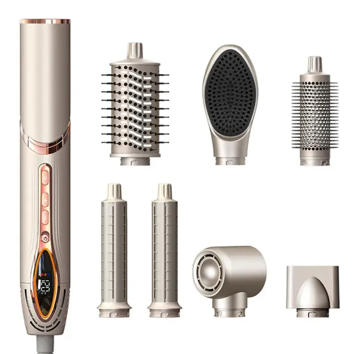 Brosse Soufflante 7-en-1 1400W - Ions Négatifs & Boucles Automatiques Pour Tous Styles#Argent multicolore BROSSE SOUFFLANTE
