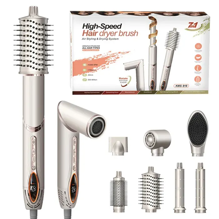 Brosse soufflante 7 en 1 1400w ions - TepidBee - négatifs peigne fer à boucler automatique peigne à coiffer pour cheveux raides et