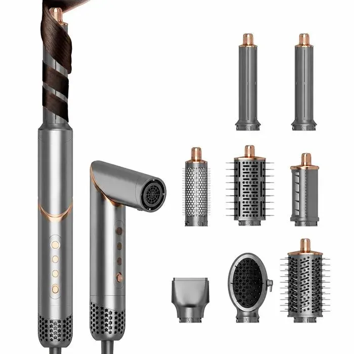 Brosse Soufflante 8 en 1 Pliable 1400W Boucleur Automatique Lisseur Sèche-Cheveux Ionique