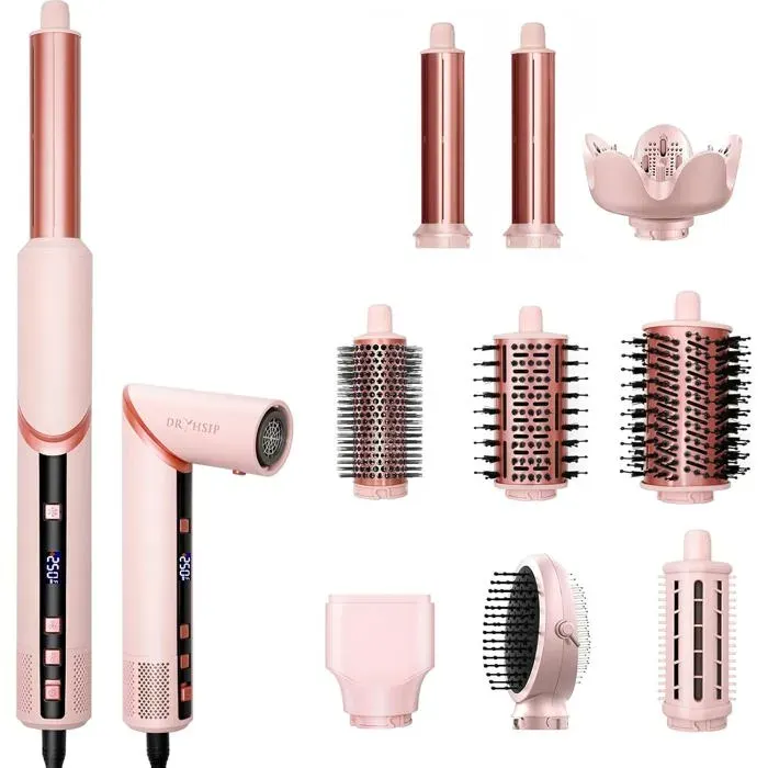 Brosse Soufflante 9 en 1 Dryhsip - Air Styler Flexible avec Diffuseur et Boucleur
