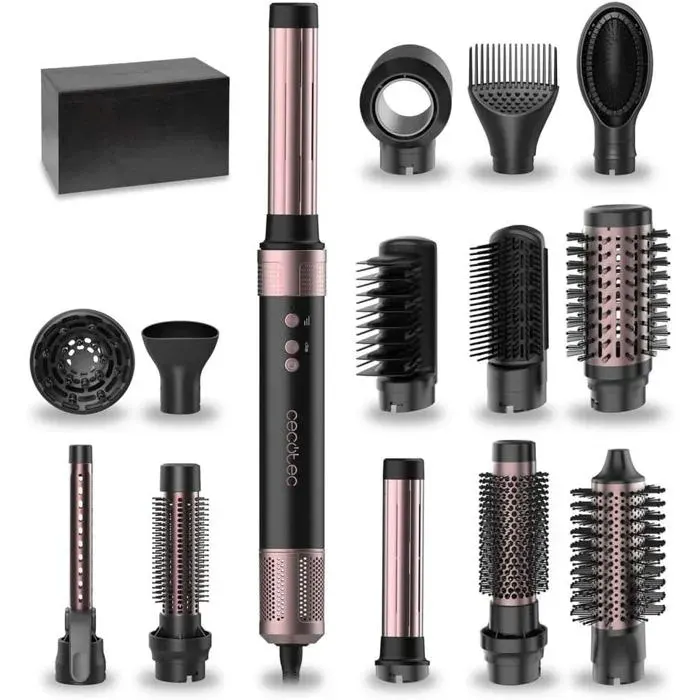 Brosse Soufflante avec 14 TêtesTechnologie Coanda CeramicCare 14in1 AirGlam Noir. Brosse Chauffante 1400WMoteur
