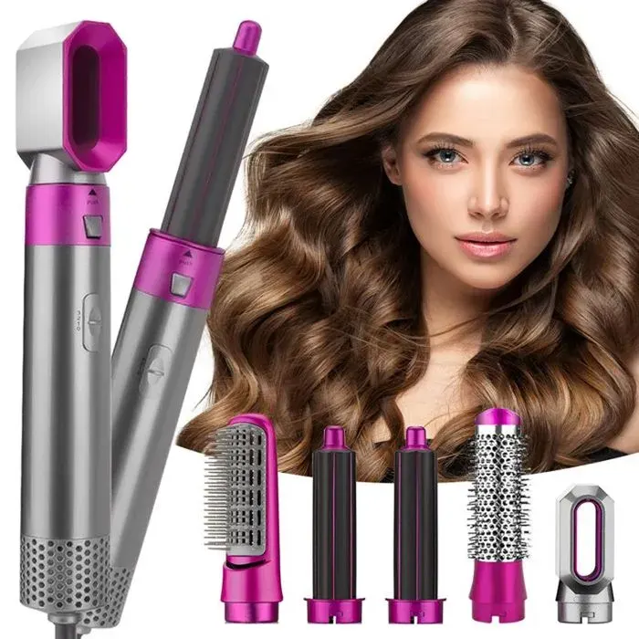 BROSSE SOUFFLANTE Brosse Soufflante 5 en 1 Chauffante Femme Sèche-Cheveux électrique Fer à friser Brosse pour séchage et