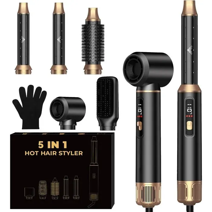 Brosse Soufflante Brushing 5 en 1Sèche Cheveux avec Hair DryerFer a Boucler AirLisseur CheveuxThermal BrushAirbrush Multistyler