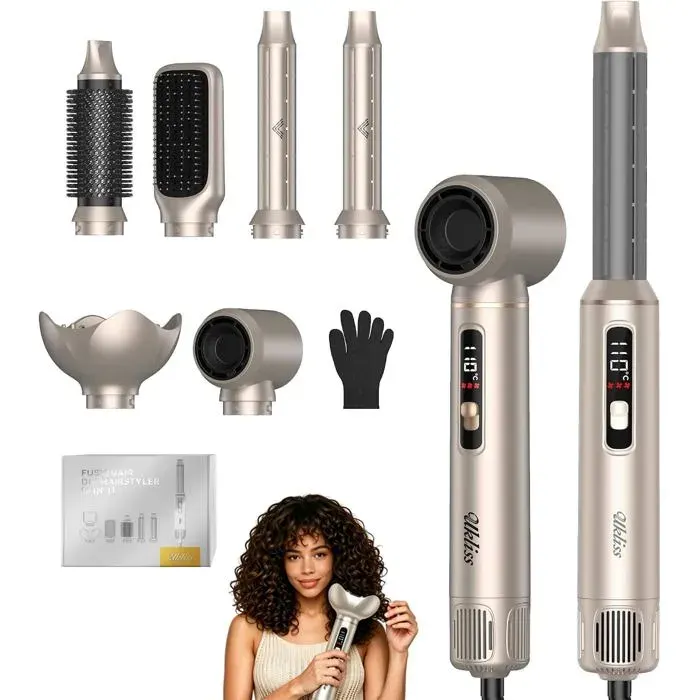 Brosse Soufflante Brushing 6 en 1 seche Cheveux diffuseur Hair DryerFer a Boucler AirLisseur CheveuxHair StylerAirbrushDoré