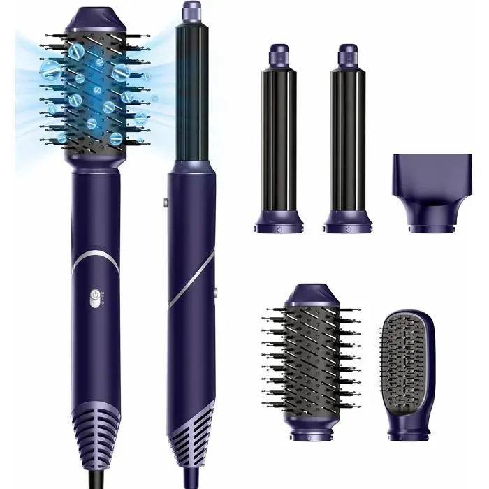 Brosse Soufflante Chauffante 5 en 1 1000W - Sèche-Cheveux & Boucleur Ionique Anti-Frizz - Coiffure à Domicile