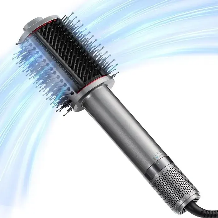 Brosse Soufflante Chauffante One-Step Sèche-cheveux et Brosse Volume Pour Séchage Rapide et Doux Lisser Boucler Gris Métal