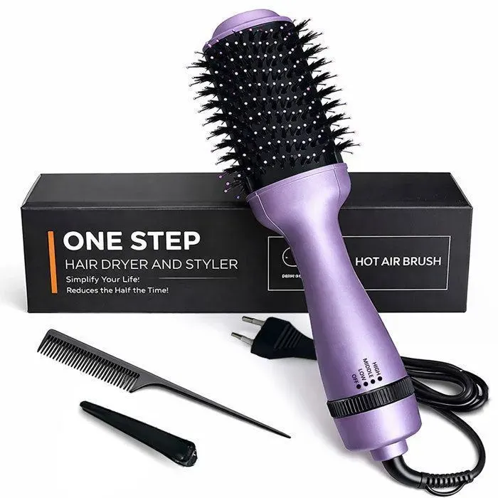 Brosse Soufflante Coiffant Air Chaud Multifonction 1000W 3 Réglages de ChaleurSècheLisseBoucle et VolumeViolet