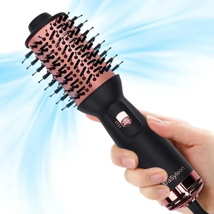 Brosse Soufflante de VoyageUltra Légère 275gDouble TensionBrosse Seche Cheveux avec 3 Températures et 3 Vitesses700WFournie