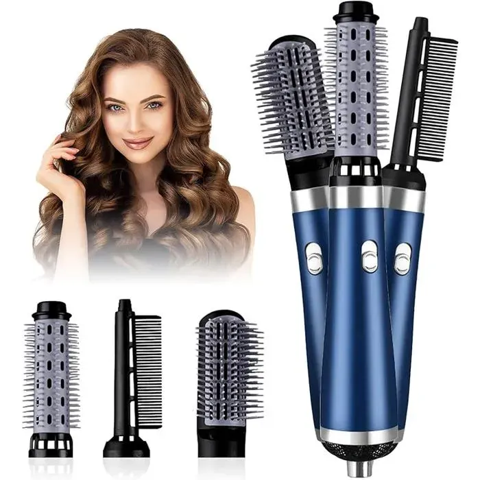 Brosse Soufflante Hair Styler Air Styler 1000W Seche Cheveux Ionique Brosse Chauffante 3 en 1 3 Buses de Coif BROSSE SOUFFLANTE — coloris Bleu