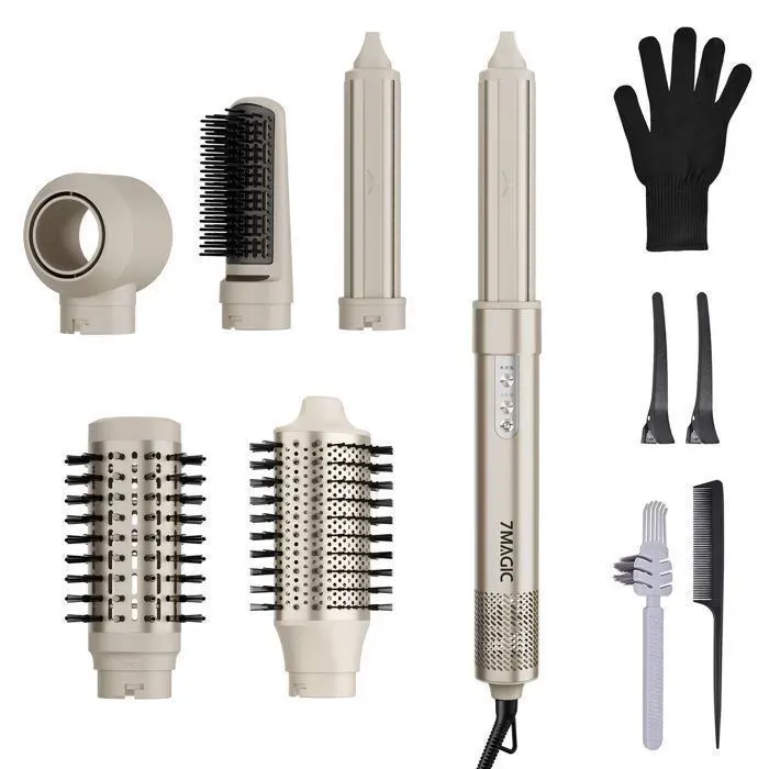 Brosse soufflante haute vitesse - MCURO - 6 en 1 1500W - 3 Vitesses & 3 Températures - Thermostat intelligent - Soin Cheveux - Doré