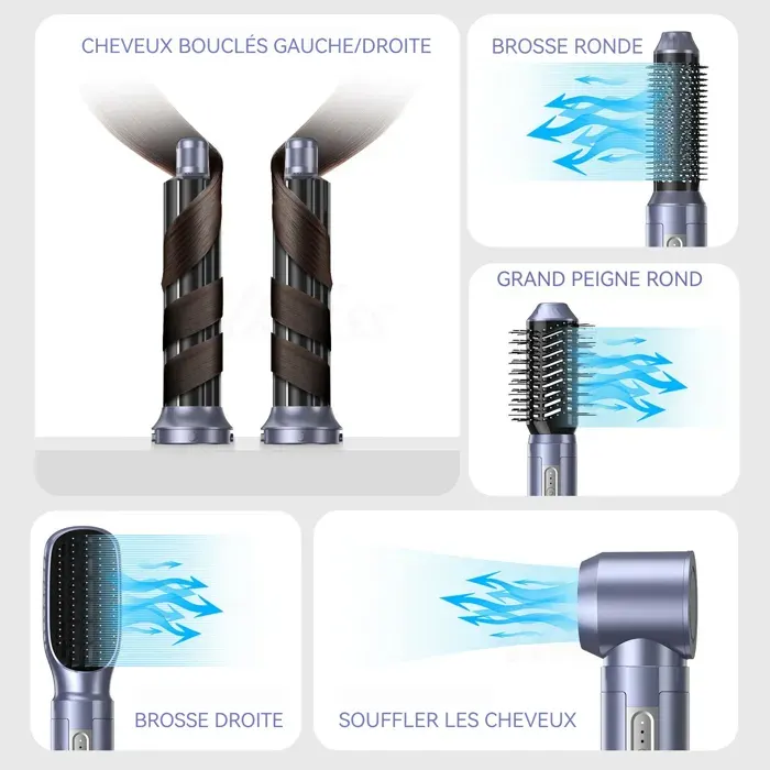 Brosse soufflante inn 6 en 1 brosse chauffante 75-110 degrés centigrades - TepidBee - contrôle intelligent de la température le ca