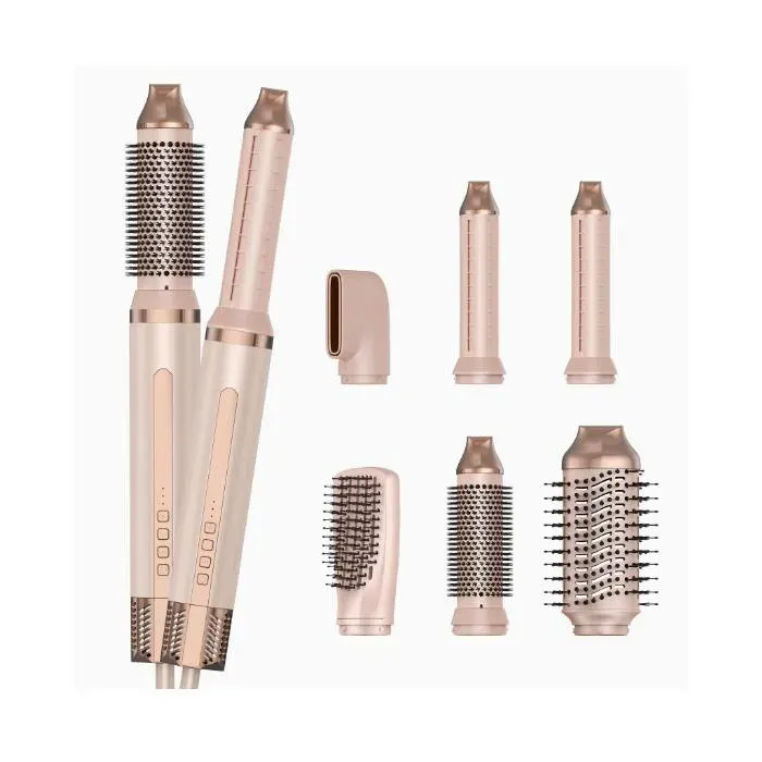 Brosse soufflante ionique 6 en 1 - 1500W - 4 réglages de température - Séchage coiffage et bouclage