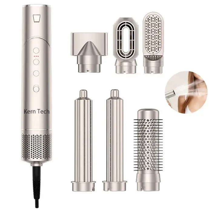 Brosse soufflante - Kern Tech - Design 6-en-1soin capillaire à ions négatifs protection surchauffe réglage température multi-niveaux