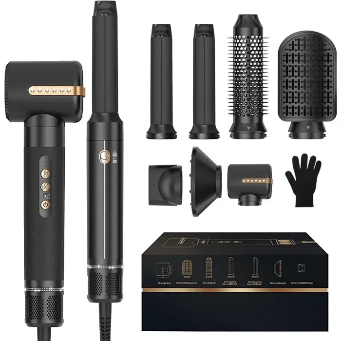 Brosse soufflante - KINZON - Air Styler 7-en-1 - 1400W - 3 températures - Lissage boucles volume — coloris Blanche