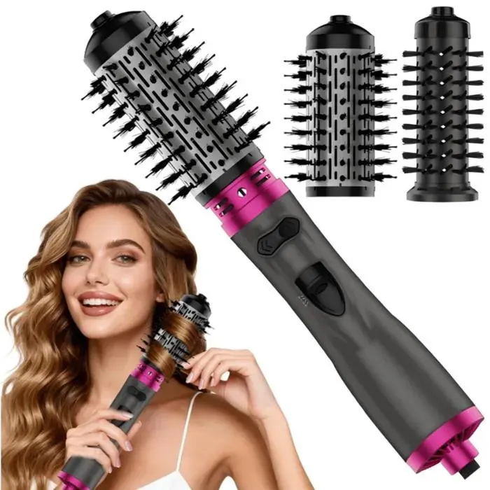 Brosse soufflante rotative 4 en 1 - 1000W - 2 brosses 38mm/50mm - Auto-rotation 2 sens - Coiffage main libre