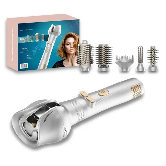 Brosse Soufflante Rotative Care 6in1 Gyro. Sèche cheveux 1100W Gyroscope Rotatif 6 Têtes Interchangeables Tête De BouclageCâble