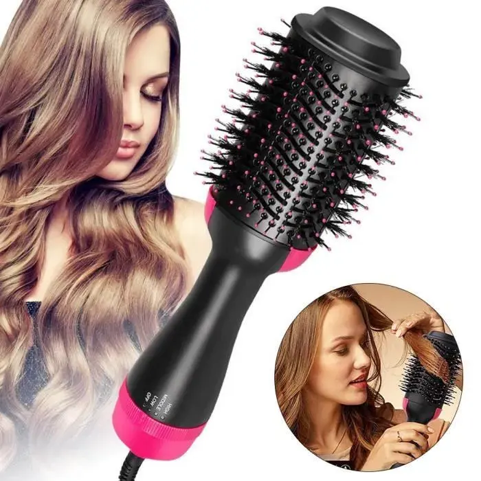 Brosse Soufflante Rotative Sèche-Cheveux Brosse à Cheveux Fer à friser Défrisant Bigoudi et Brosse à Cheveux à ions Négatifs