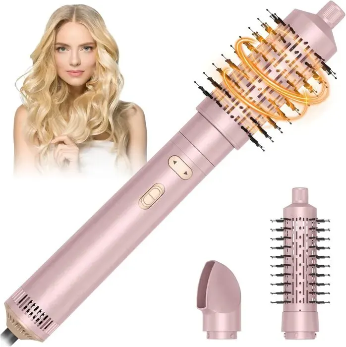 Brosse Soufflante RotativeAir Styler 800WSeche Cheveux IoniqueBrosse Chauffante 3 En 1Fer A Boucler 38/50Mm2 Vitesse/Rose