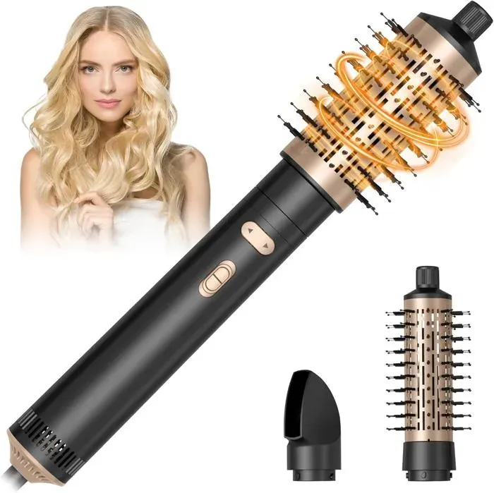 Brosse Soufflante RotativeAir Styler 800WSeche Cheveux IoniqueBrosse Chauffante 3 En 1Fer A Boucler 38/50Mm2 Vitesse/Noir